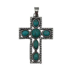 Cross Pendant Native American Style Turquoise‎ Colored Jewels Unmarked Unsigned